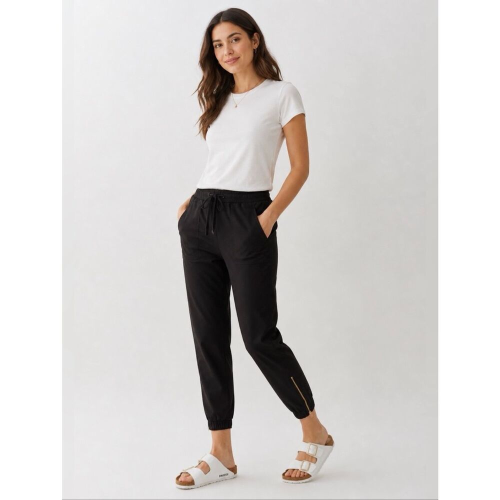 Albion Womens Jetsetter Pull On Zip Ankle Joggers Size M TALL Black Athleisure